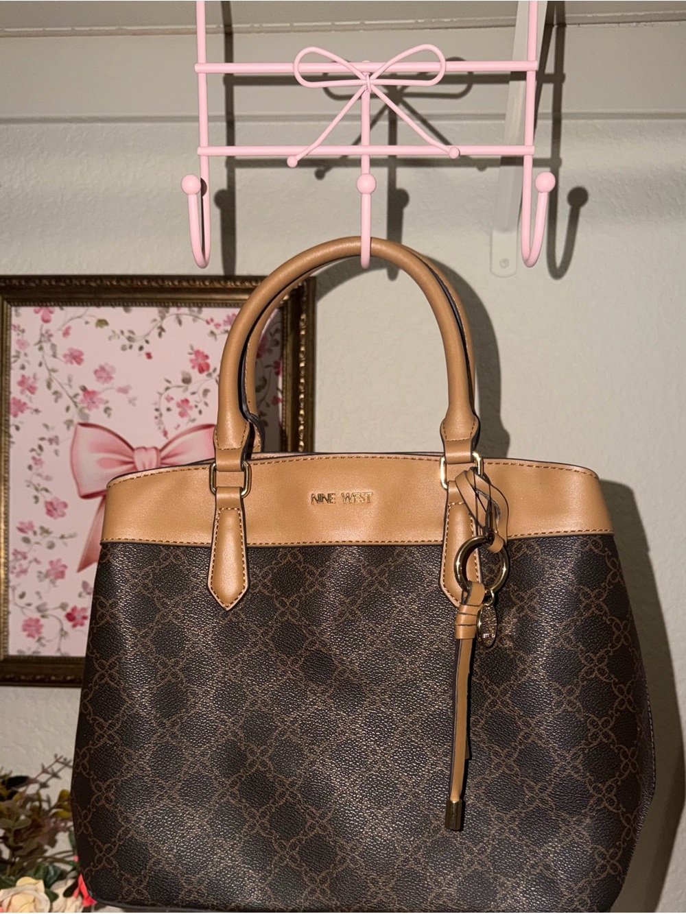 Nine West Brown Signature Satchel with Tan Trim